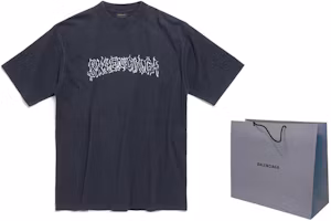 Shop Balenciaga SS24 Washed Faded Letter Print Black Oversized Unisex T-Shirt. 641675TPVQ11569
