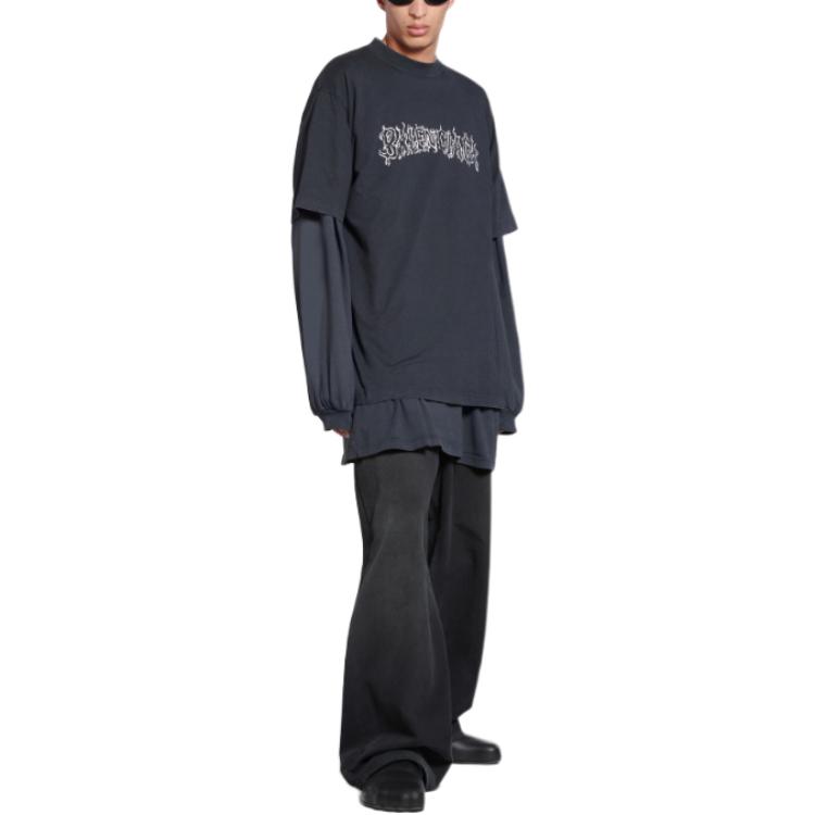 Purchase Balenciaga SS24 T-Shirt Hitam Oversized Unisex Cetakan Huruf Faded. 641675TPVQ11569