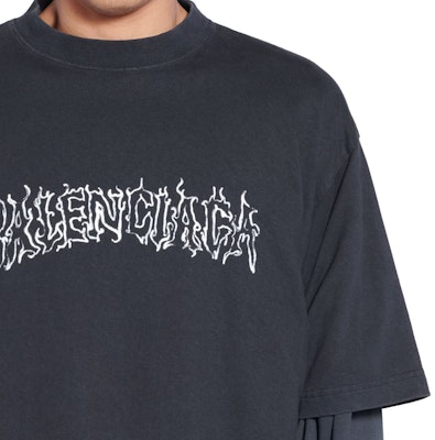 Balenciaga SS24 T-Shirt Hitam Oversized Unisex Cetakan Huruf Faded. 641675TPVQ11569 1