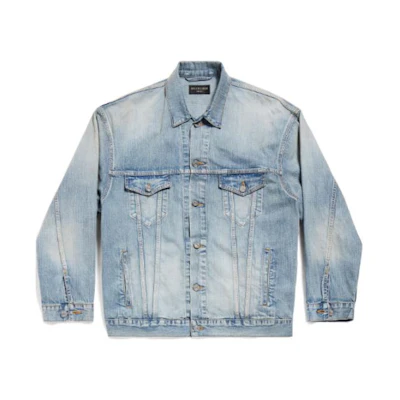 Balenciaga SS24 Washed Letter Print Denim Jacket Unisex Loose Fit Blue 773617TPW534868