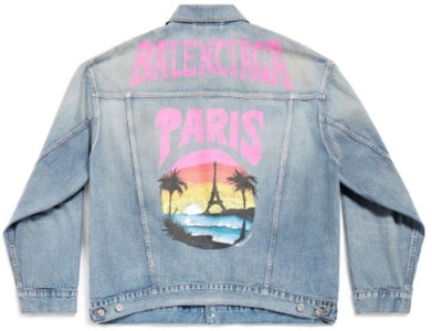 バレンシアガ SS24 ウォッシュド レタープリント デニムジャケット ユニセックス ルーズフィット ブルー 773617TPW534868 Lookbook バレンシアガ SS24 ウォッシュド レタープリント デニムジャケット ユニセックス ルーズフィット ブルー 773617TPW534868