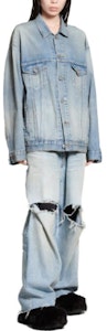 バレンシアガ SS24 ウォッシュド レタープリント デニムジャケット ユニセックス ルーズフィット ブルー 773617TPW534868 Shop バレンシアガ SS24 ウォッシュド レタープリント デニムジャケット ユニセックス ルーズフィット ブルー 773617TPW534868