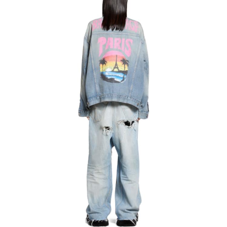 Purchase バレンシアガ SS24 ウォッシュド レタープリント デニムジャケット ユニセックス ルーズフィット ブルー 773617TPW534868