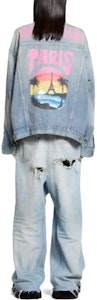 バレンシアガ SS24 ウォッシュド レタープリント デニムジャケット ユニセックス ルーズフィット ブルー 773617TPW534868 Purchase バレンシアガ SS24 ウォッシュド レタープリント デニムジャケット ユニセックス ルーズフィット ブルー 773617TPW534868