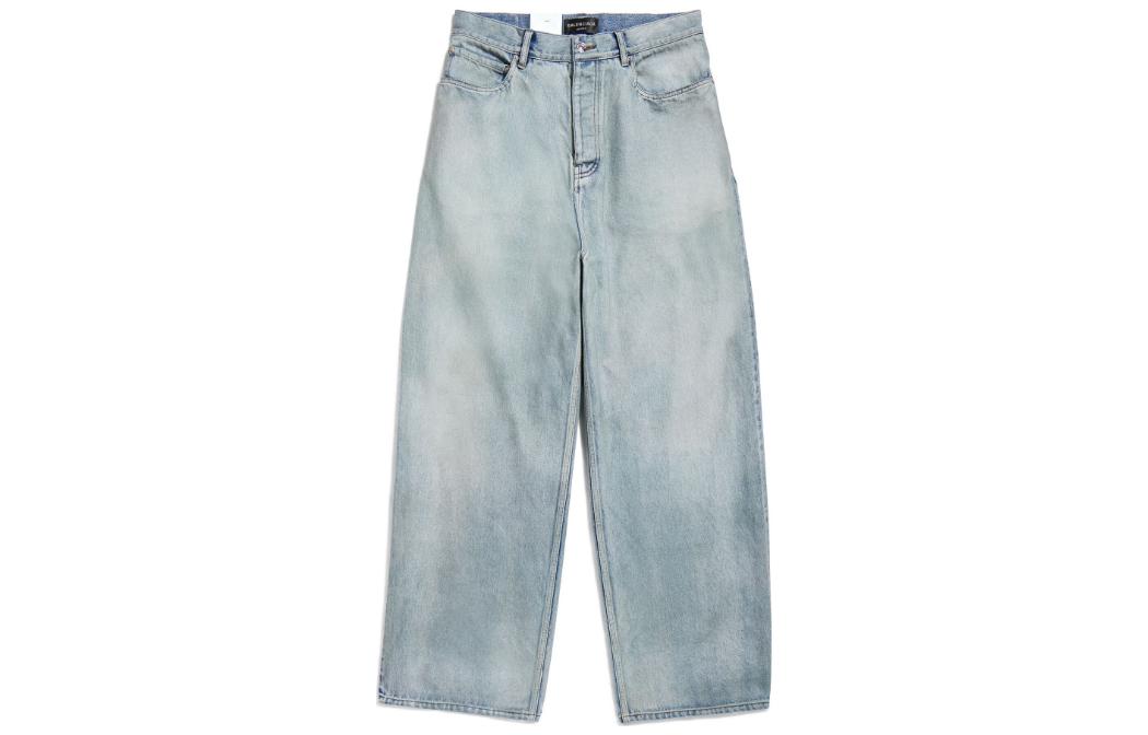 Balenciaga SS24 Washed Logo Mid-Rise Loose Fit Unisex Jeans Blue. 767977TDW144016
