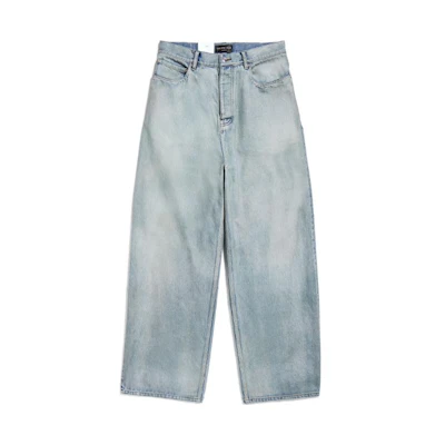Balenciaga SS24 Washed Logo Mid-Rise Loose Fit Unisex Jeans Blue. 767977TDW144016