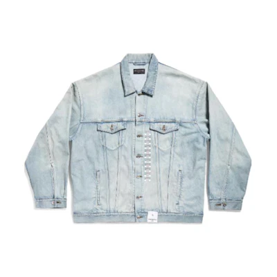 Balenciaga SS24 Washed Single-Breasted Denim Jacket Unisex Loose Fit Blue 767947TDW144016
