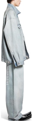 Balenciaga SS24 Washed Single-Breasted Denim Jacket Unisex Loose Fit Blue 767947TDW144016 Details for Balenciaga SS24 Washed Single-Breasted Denim Jacket Unisex Loose Fit Blue 767947TDW144016