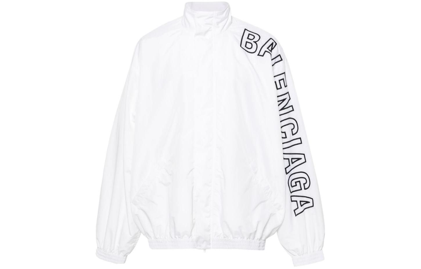Balenciaga SS24 White High Neck Letter Print Zip Jacket Men’s Regular Fit. 768920TNO79-9000