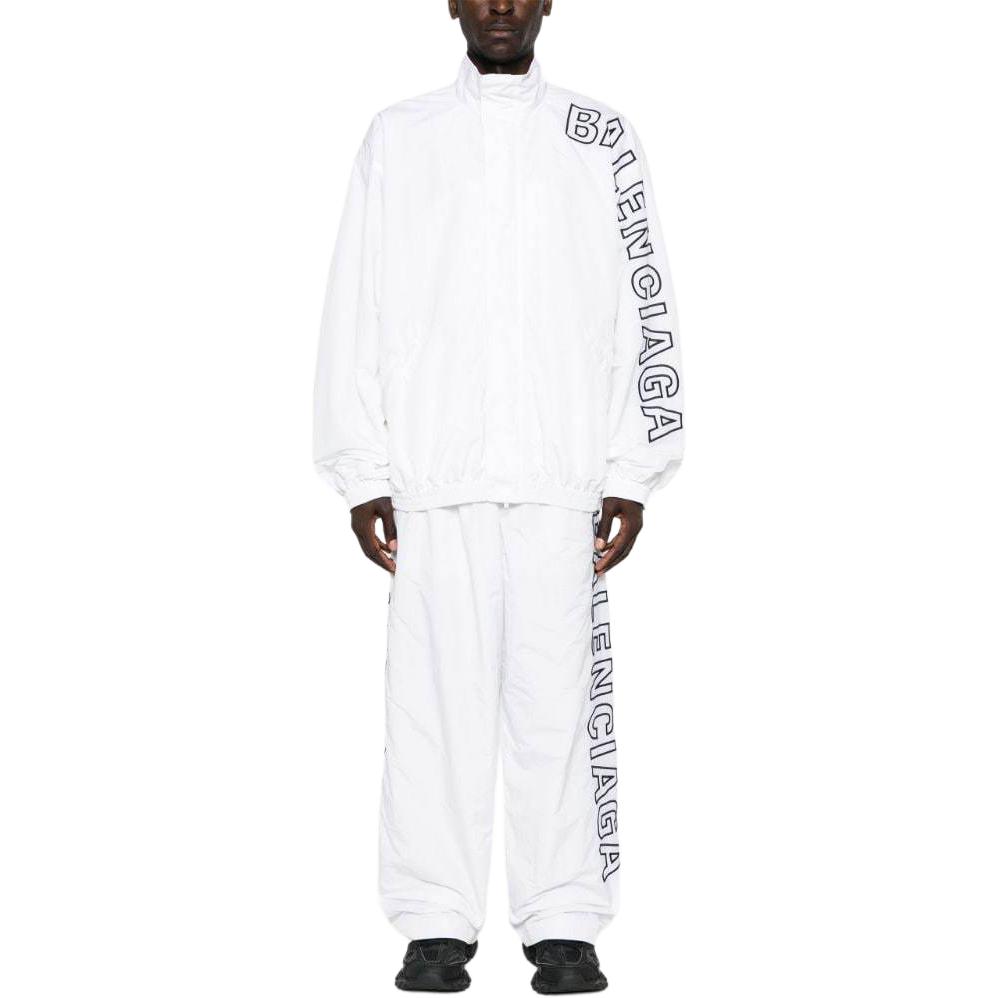 Lookbook バレンシアガ SS24 ホワイト ハイネック レタープリント ジップジャケット メンズ レギュラーフィット 768920TNO79-9000