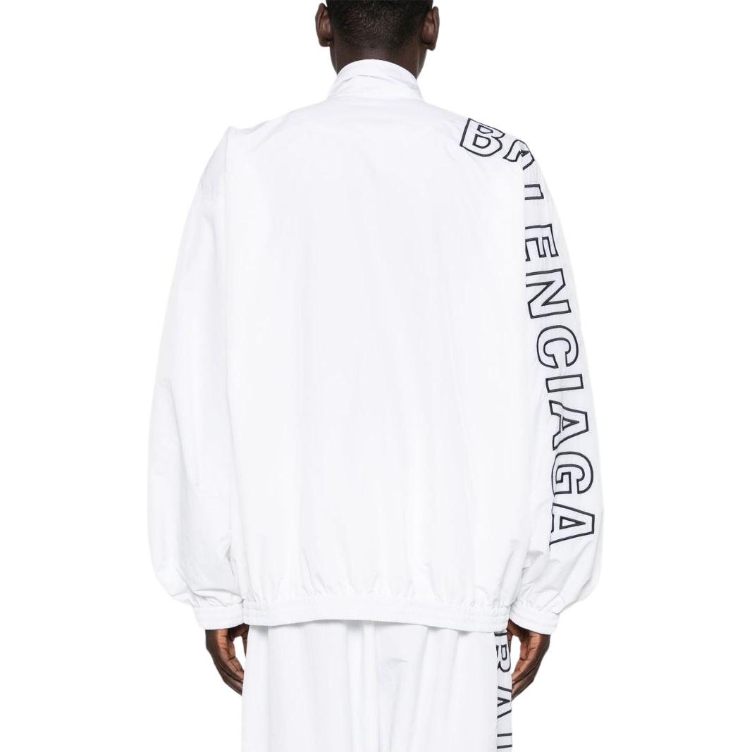 Shop バレンシアガ SS24 ホワイト ハイネック レタープリント ジップジャケット メンズ レギュラーフィット 768920TNO79-9000