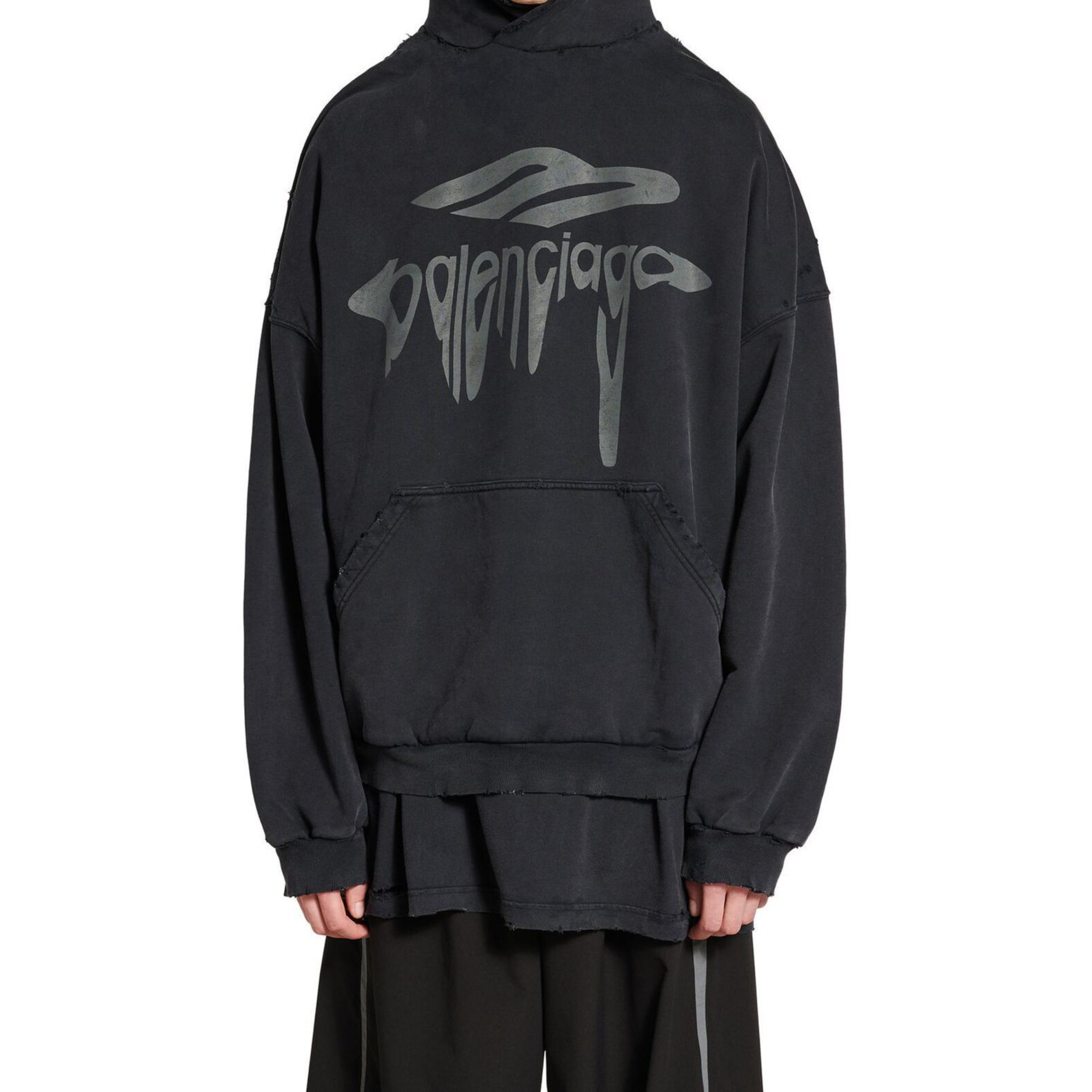 Shop 발렌시아가 SS25 3B 리퀴파이드 오버사이즈 후디 그레이 루즈핏 803265TRVS91013