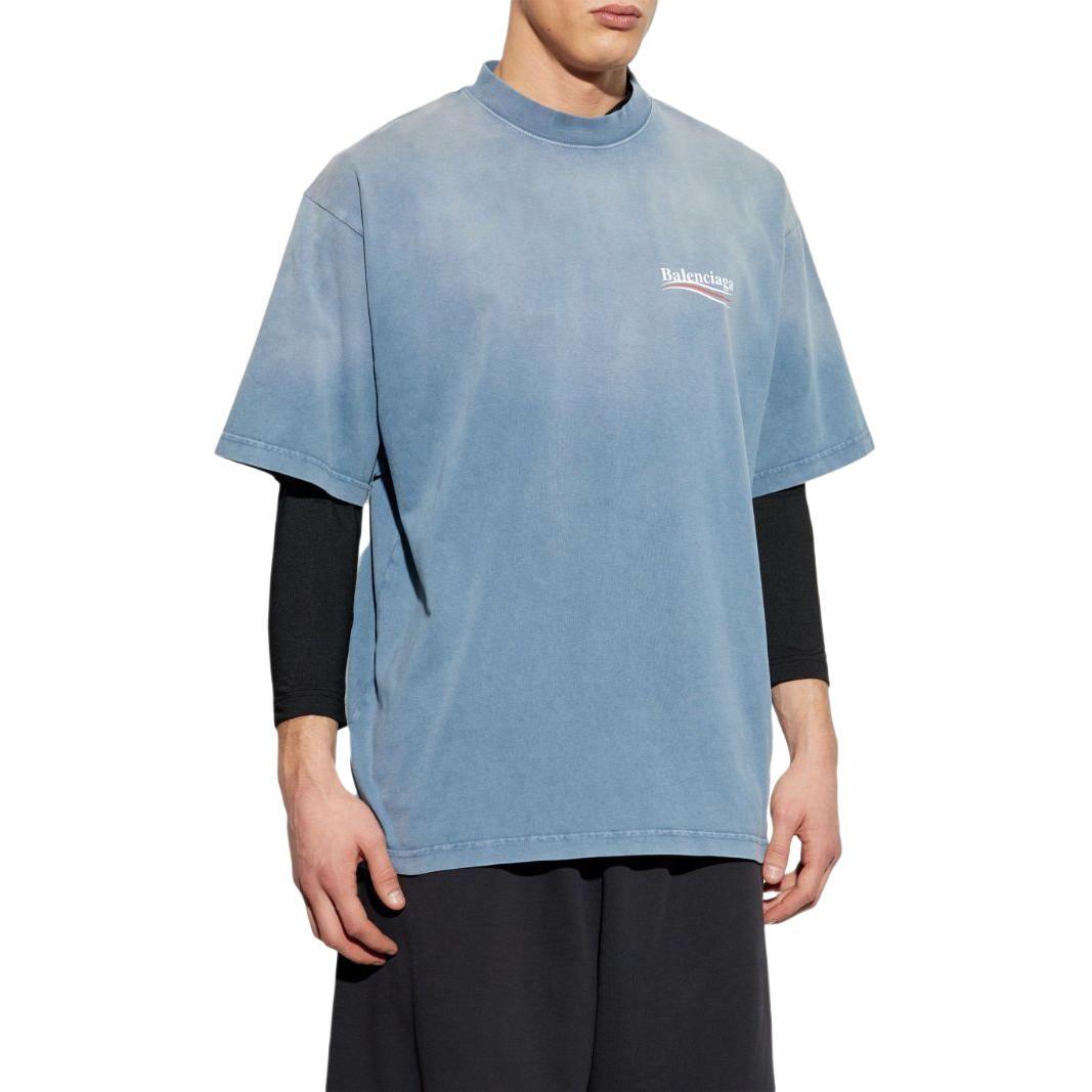 Purchase バレンシアガ SS25 コーラロゴプリント クルーネック Tシャツ フェードブルー レギュラーフィット 764235TIV529798