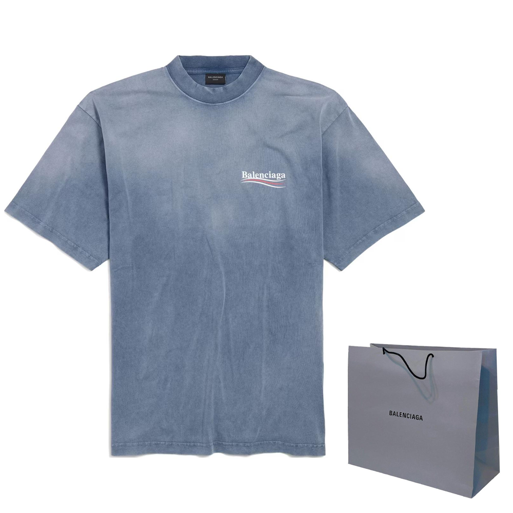 Cheap バレンシアガ SS25 コーラロゴプリント クルーネック Tシャツ フェードブルー レギュラーフィット 764235TIV529798