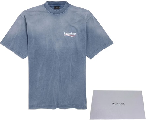 バレンシアガ SS25 コーラロゴプリント クルーネック Tシャツ フェードブルー レギュラーフィット 764235TIV529798 1