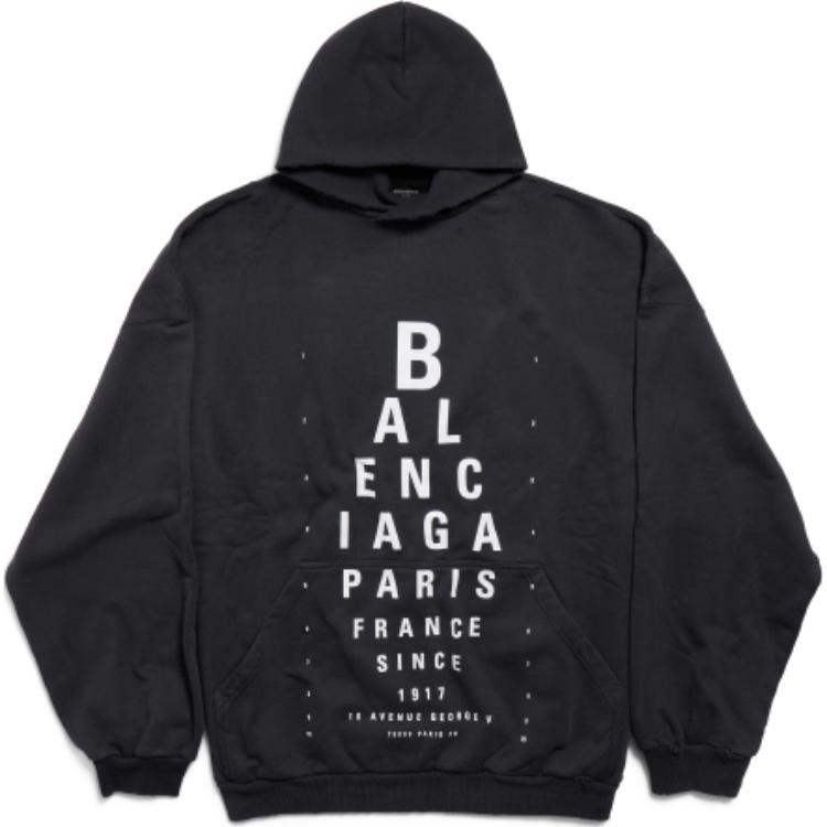 Order Balenciaga SS25 黑色標誌印花寬鬆連帽長袖上衣 803265TRVU79034