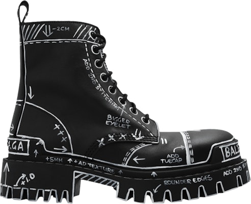 Women) Balenciaga Strike Lace‑Up Boot 'Marker Pen Print ‑ Black