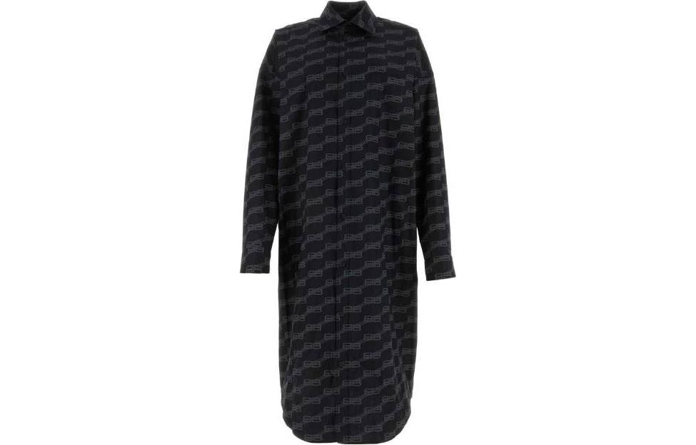 Balenciaga Stripe Print Button-Up Long Sleeve Maxi Dress Black. 755491TML361269