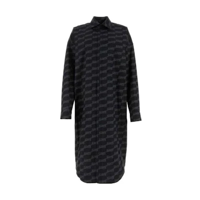 Balenciaga Stripe Print Button-Up Long Sleeve Maxi Dress Black. 755491TML361269