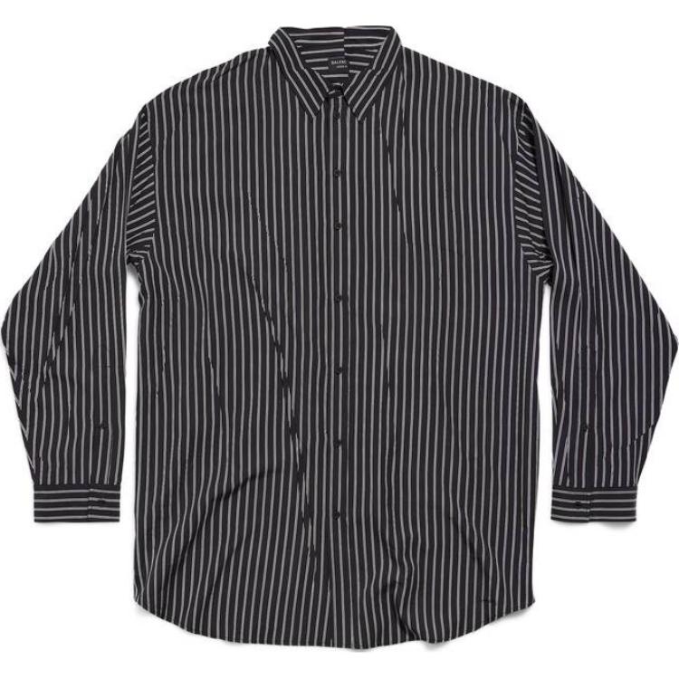 Balenciaga Striped Button-Up Collared Long Sleeve Shirt Unisex Black. 809007TRLF3-1070