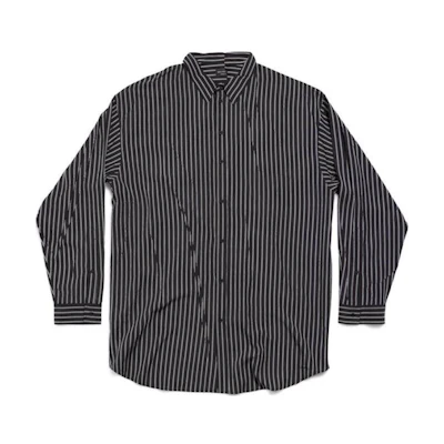 Balenciaga Striped Button-Up Collared Long Sleeve Shirt Unisex Black. 809007TRLF3-1070