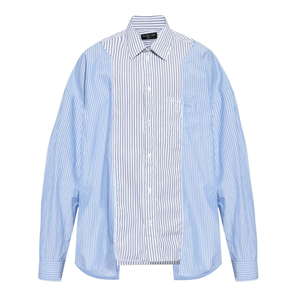 Buy Balenciaga Kemeja Oversize Garis-Garis Colorblock Biru. 809012TRM049167