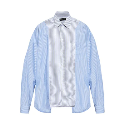 Balenciaga Striped Colorblock Button-Up Oversized Shirt Blue . 809012TRM049167