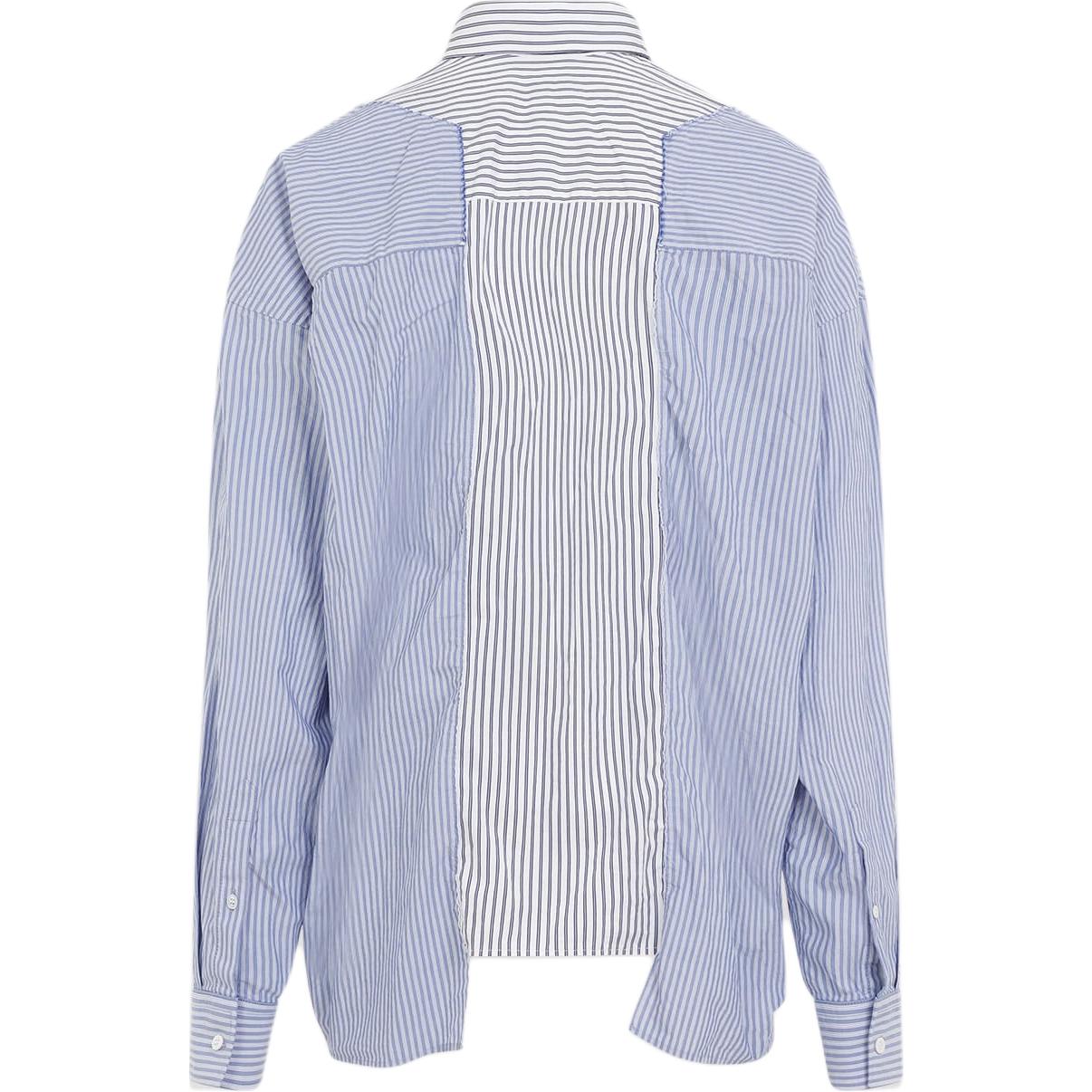 Lookbook Balenciaga Kemeja Oversize Garis-Garis Colorblock Biru. 809012TRM049167