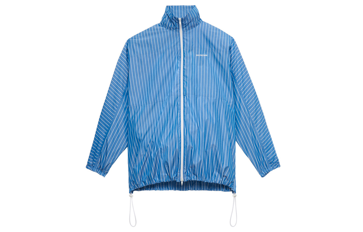 Balenciaga Striped Cotton Logo Zip Jacket Blue 571434TGM074640