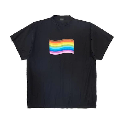 Balenciaga Striped Multicolor Oversized Crewneck T-Shirt Unisex Black 787358TQVP51083