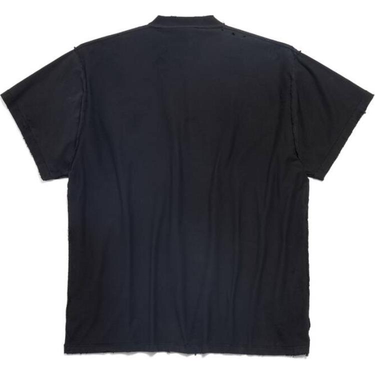 Lookbook Balenciaga Striped Multicolor Oversized Crewneck T-Shirt Unisex Black 787358TQVP51083