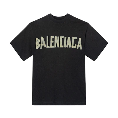 Balenciaga Tape Logo Print Oversized T-Shirt SS24 Unisex Dark Grey Crewneck Tee. 739784TOVA98519