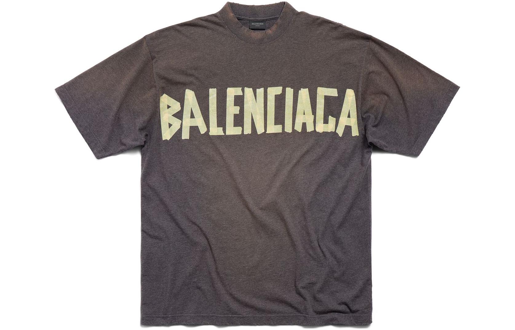 Order 발렌시아가 테이프 로고 프린트 오버사이즈 티셔츠 SS24 유니섹스 다크그레이 크루넥. 739784TOVA98519