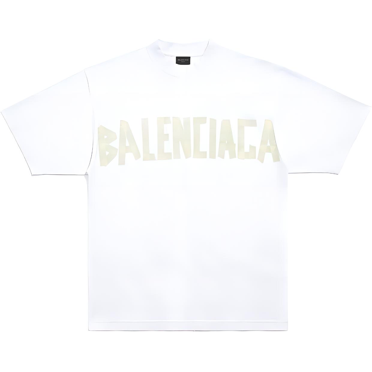 Balenciaga Tape Logo Print Oversized Unisex White Crewneck T-Shirt. 739784TOVA99000