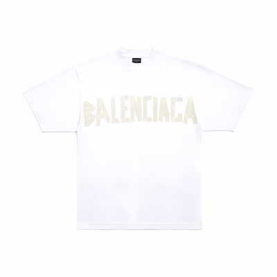 Balenciaga Tape Logo Print Oversized Unisex White Crewneck T-Shirt. 739784TOVA99000
