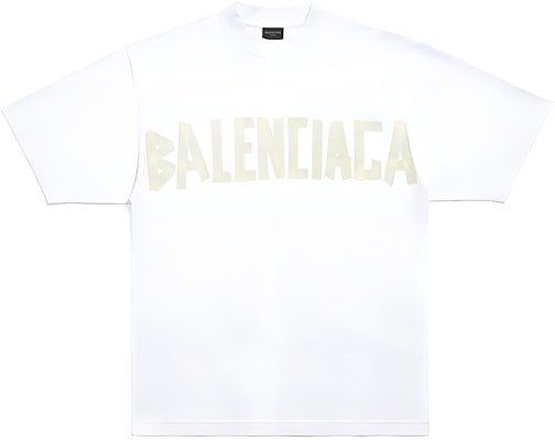 Balenciaga Tape Logo Print Oversized Unisex White Crewneck T-Shirt. 739784TOVA99000 Order Balenciaga Tape Logo Print Oversized Unisex White Crewneck T-Shirt. 739784TOVA99000