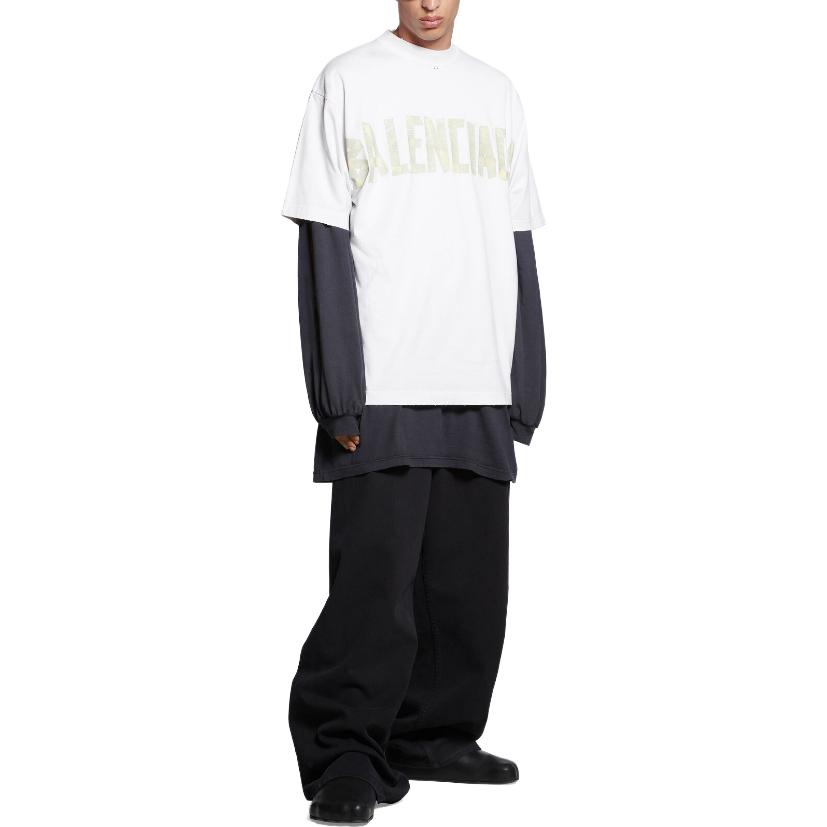 Purchase 발렌시아가 테이프 로고 오버사이즈 유니섹스 화이트 크루넥 티셔츠. 739784TOVA99000