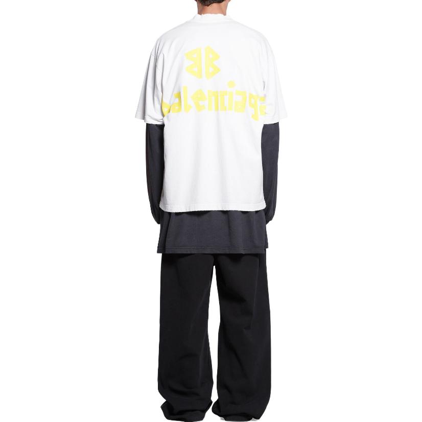 Details for 발렌시아가 테이프 로고 오버사이즈 유니섹스 화이트 크루넥 티셔츠. 739784TOVA99000