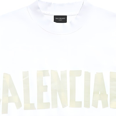 Balenciaga Tape Logo Print Oversized Unisex White Crewneck T-Shirt. 739784TOVA99000 1