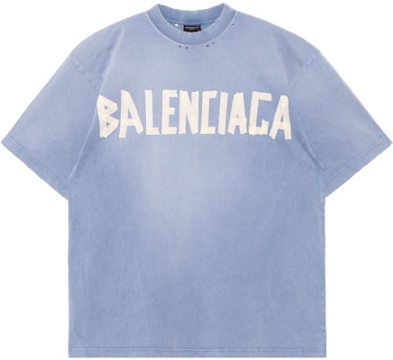 발렌시아가 테이프 로고 티셔츠 미디움 핏 페이디드 블루 남성용. 739784TOVA94530 Buy 발렌시아가 테이프 로고 티셔츠 미디움 핏 페이디드 블루 남성용. 739784TOVA94530