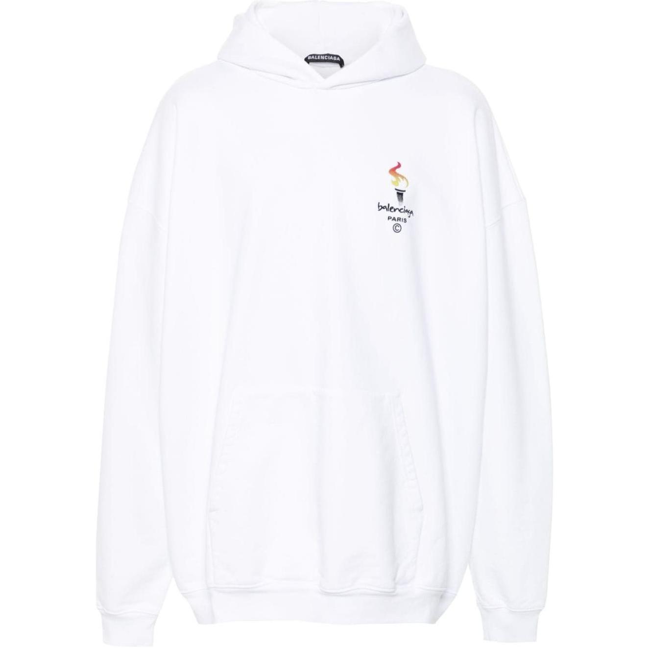 Balenciaga Torch Logo Print Unisex Long Sleeve White Sweatshirt 620973TIV459040