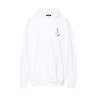 Balenciaga Torch Logo Print Unisex Long Sleeve White Sweatshirt 620973TIV459040