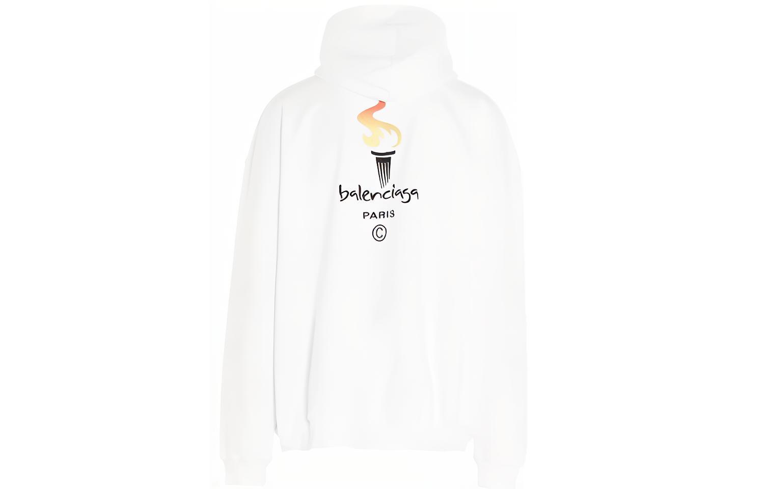 Lookbook 巴黎世家Torch Logo印花男女同款白色长袖卫衣 620973TIV459040