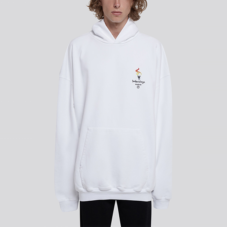 Shop 巴黎世家Torch Logo印花男女同款白色长袖卫衣 620973TIV459040