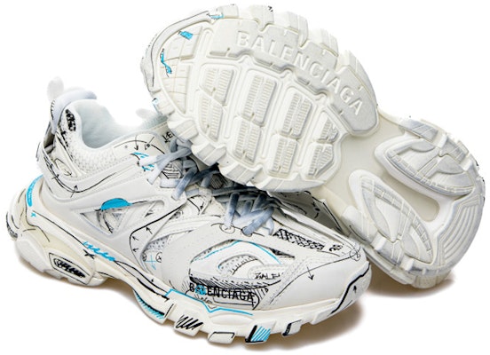 Balenciaga Track 1.0 Sneakers Biru Mesh dan Nylon Grafiti 'Putih'. 542023W3SRA9014 Shop Balenciaga Track 1.0 Sneakers Biru Mesh dan Nylon Grafiti 'Putih'. 542023W3SRA9014
