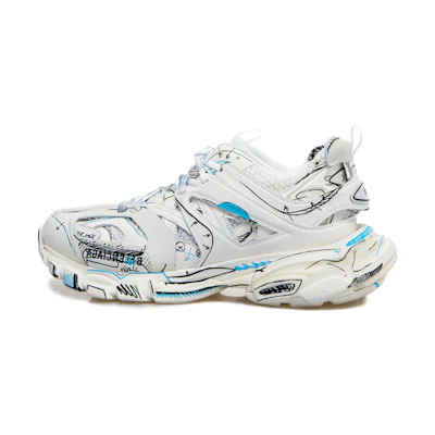 Balenciaga Track 1.0 Sneakers Blue Mesh and Nylon Graffiti' 'White'