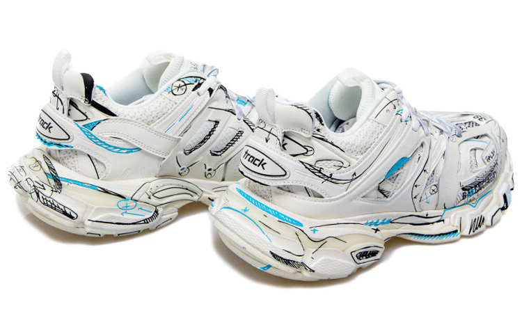 Shop 巴黎世家Track 1.0蓝色涂鸦网面尼龙运动鞋 '白色' 542023W3SRA9014