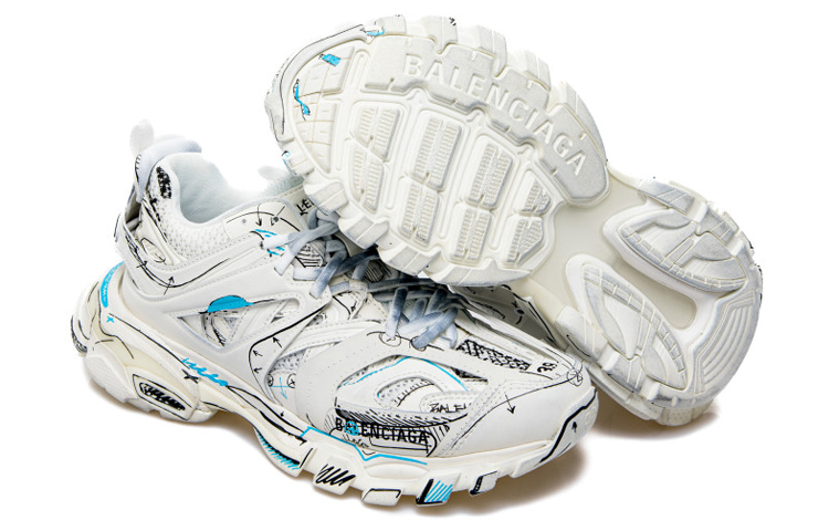 Purchase 巴黎世家Track 1.0蓝色涂鸦网面尼龙运动鞋 '白色' 542023W3SRA9014