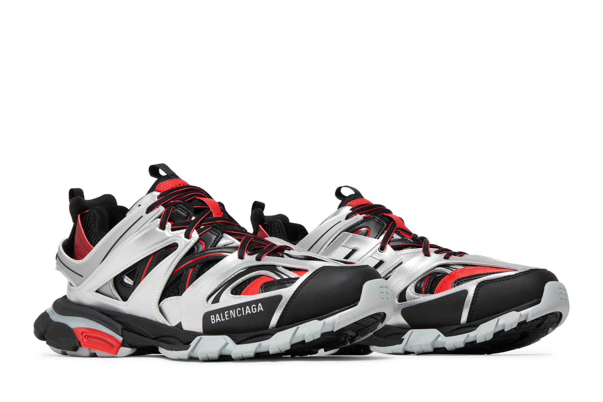 Cheap 巴黎世家黑红银复古跑鞋 542023-W2FSA-1169