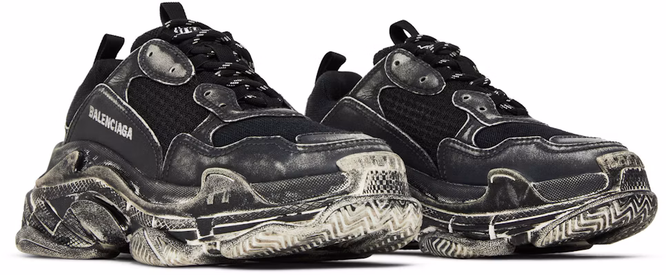 Balenciaga 巴黎世家 Triple S 色澤褪去 刻意皮舊 厚底潮流復古爸鞋 黑灰 1